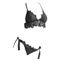 B325 - Pakaian Dalam Wanita Bra Set Bralette Seksi Hitam Ikat Samping