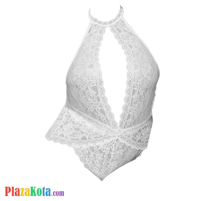 L1166 - Baju Tidur Dinas Malam Wanita Lingerie Jumbo Seksi Teddy Bodysuit Halter Putih Transparan - Photo 1