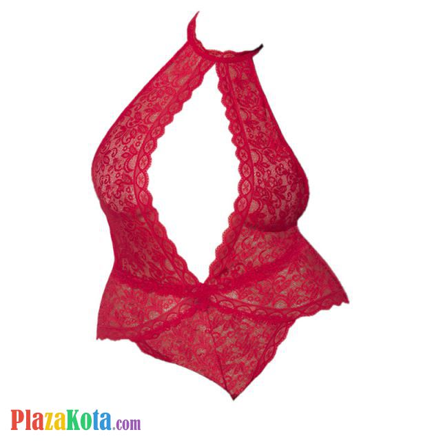 L1167 - Baju Tidur Dinas Malam Wanita Lingerie Jumbo Seksi Teddy Bodysuit Halter Merah Transparan - Photo 1