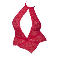 L1167 - Baju Tidur Dinas Malam Wanita Lingerie Jumbo Seksi Teddy Bodysuit Halter Merah Transparan