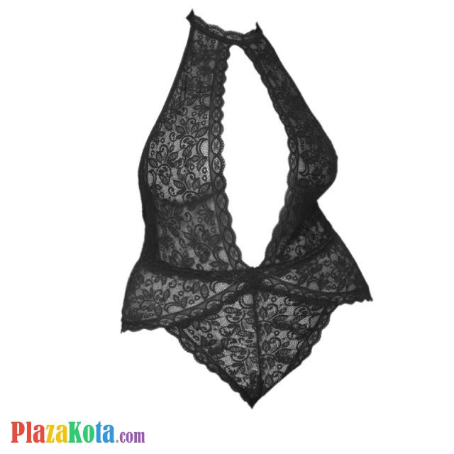 L1168 - Baju Tidur Dinas Malam Wanita Lingerie Jumbo Seksi Teddy Bodysuit Halter Hitam Transparan - Photo 1