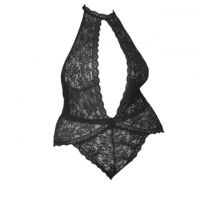 L1168 - Baju Tidur Dinas Malam Wanita Lingerie Jumbo Seksi Teddy Bodysuit Halter Hitam Transparan