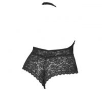 L1168 - Baju Tidur Dinas Malam Wanita Lingerie Jumbo Seksi Teddy Bodysuit Halter Hitam Transparan - 2