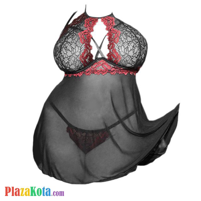 L1169 - Baju Tidur Dinas Malam Wanita Lingerie Jumbo Seksi Mini Dress Gaun Pendek Hitam Transparan Bra Kawat Open Cup - Photo 1