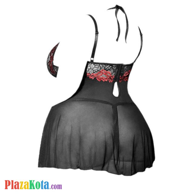 L1169 - Baju Tidur Dinas Malam Wanita Lingerie Jumbo Seksi Mini Dress Gaun Pendek Hitam Transparan Bra Kawat Open Cup - Photo 2