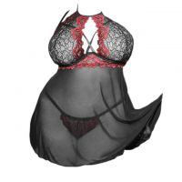 L1169 - Baju Tidur Dinas Malam Wanita Lingerie Jumbo Seksi Mini Dress Gaun Pendek Hitam Transparan Bra Kawat Open Cup