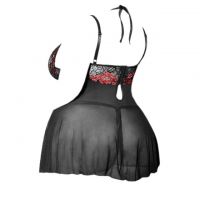 L1169 - Baju Tidur Dinas Malam Wanita Lingerie Jumbo Seksi Mini Dress Gaun Pendek Hitam Transparan Bra Kawat Open Cup - 2