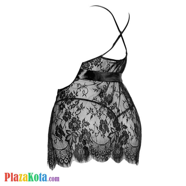 L1171 - Baju Tidur Dinas Malam Wanita Lingerie Jumbo Seksi Mini Dress Gaun Pendek Tali Silang Hitam Ikat Pinggang - Photo 2