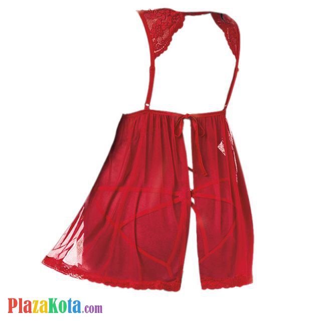 L1173 - Baju Tidur Dinas Malam Wanita Lingerie Jumbo Seksi Babydoll Mini Dress Merah Transparan Ikat Belakang - Photo 2