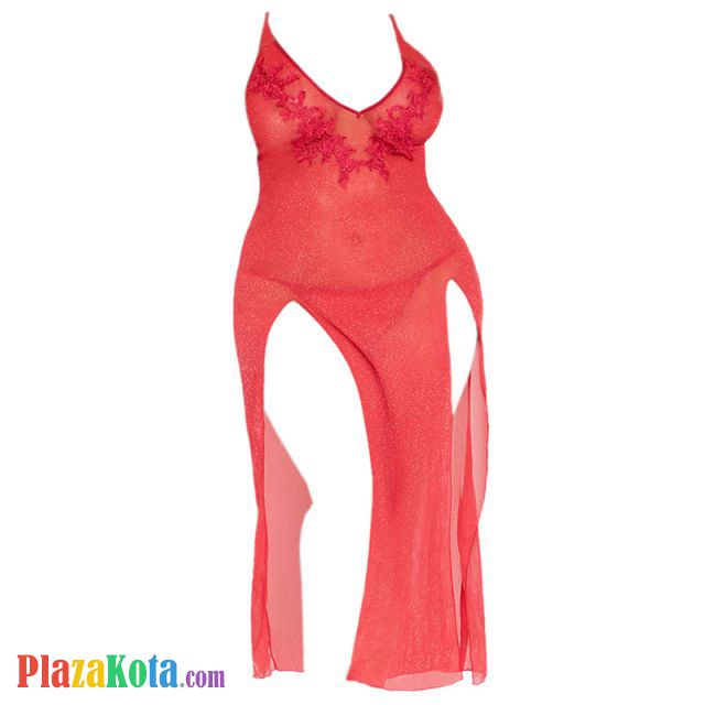 L1175 - Baju Tidur Dinas Malam Wanita Lingerie Jumbo Seksi Long Dress Gaun Panjang Merah Glitter Transparan - Photo 1 L1175 - Baju Tidur Dinas Malam Wanita Lingerie Jumbo Seksi Long Dress Gaun Panjang Merah Glitter Transparan - Photo 1