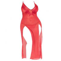 L1175 - Baju Tidur Dinas Malam Wanita Lingerie Jumbo Seksi Long Dress Gaun Panjang Merah Glitter Transparan