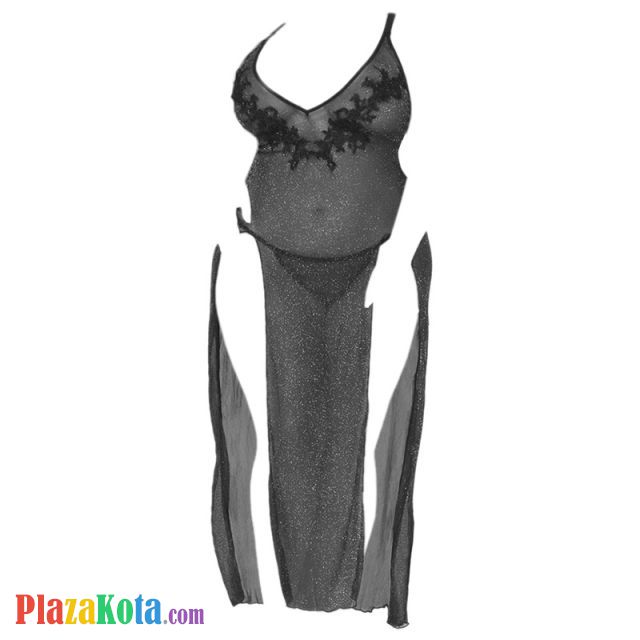 L1176 - Baju Tidur Dinas Malam Wanita Lingerie Jumbo Seksi Long Dress Gaun Panjang Hitam Glitter Transparan - Photo 1 L1176 - Baju Tidur Dinas Malam Wanita Lingerie Jumbo Seksi Long Dress Gaun Panjang Hitam Glitter Transparan - Photo 1