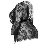 L1178 - Baju Tidur Dinas Malam Wanita Lingerie Jumbo Seksi Kimono Jubah Hitam Transparan Lengan Panjang Ikat Pinggang - 2