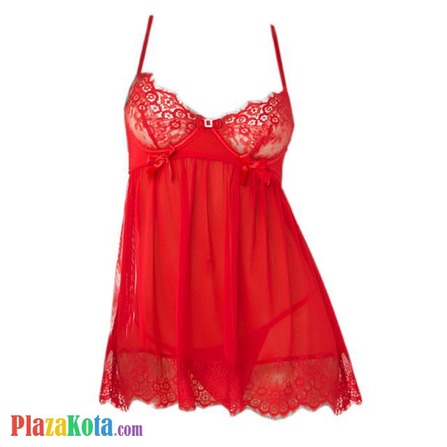 L1183 - Baju Tidur Dinas Malam Wanita Lingerie Mini Dress Gaun Pendek Seksi Merah Transparan Bra Kawat - Photo 1