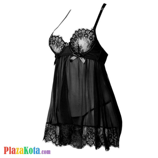 L1184 - Baju Tidur Dinas Malam Wanita Lingerie Mini Dress Gaun Pendek Seksi Hitam Transparan Bra Kawat - Photo 1