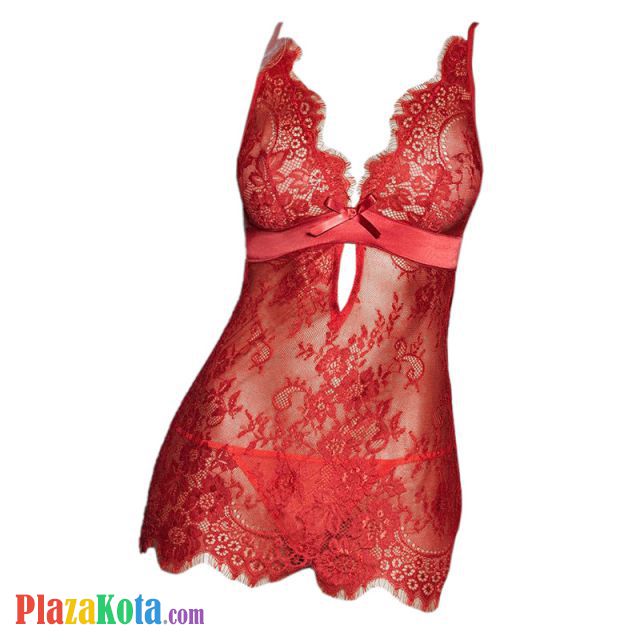 L1185 - Baju Tidur Dinas Malam Wanita Lingerie Bodycon Sheath Dress Seksi Merah Transparan Tali Pita Ikat Belakang - Photo 1