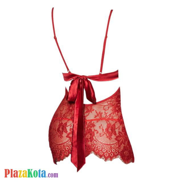 L1185 - Baju Tidur Dinas Malam Wanita Lingerie Bodycon Sheath Dress Seksi Merah Transparan Tali Pita Ikat Belakang - Photo 2