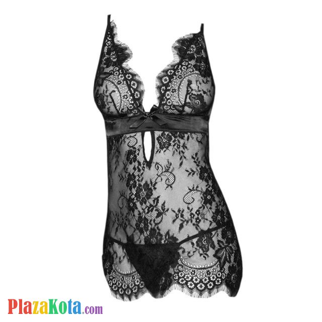 L1186 - Baju Tidur Dinas Malam Wanita Lingerie Bodycon Sheath Dress Seksi Hitam Transparan Tali Pita Ikat Belakang - Photo 1