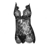 L1186 - Baju Tidur Dinas Malam Wanita Lingerie Bodycon Sheath Dress Seksi Hitam Transparan Tali Pita Ikat Belakang