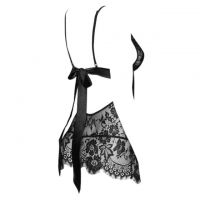 L1186 - Baju Tidur Dinas Malam Wanita Lingerie Bodycon Sheath Dress Seksi Hitam Transparan Tali Pita Ikat Belakang - 2