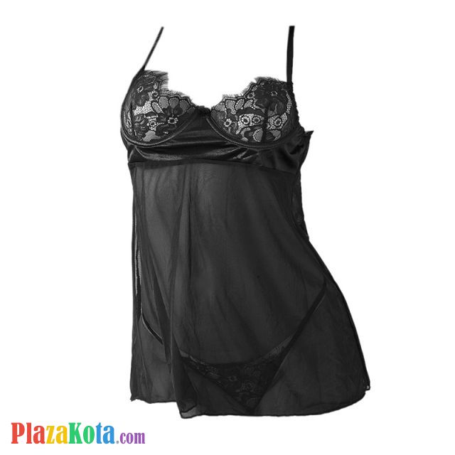 L1187 - Baju Tidur Dinas Malam Wanita Lingerie Mini Dress Gaun Pendek Seksi Hitam Transparan Bra Kawat - Photo 1