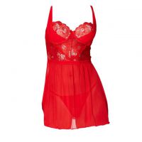 L1193 - Baju Tidur Dinas Malam Wanita Lingerie Mini Dress Gaun Pendek Seksi Merah Transparan Bra Kawat