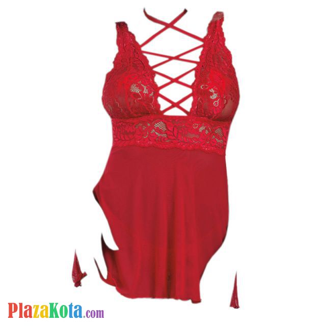 L1195 - Baju Tidur Dinas Malam Wanita Lingerie Mini Dress Gaun Pendek Seksi Merah Transparan - Photo 1