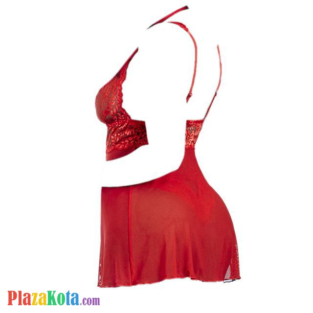 L1195 - Baju Tidur Dinas Malam Wanita Lingerie Mini Dress Gaun Pendek Seksi Merah Transparan - Photo 2