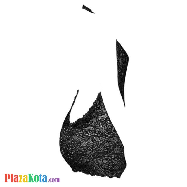 L1198 - Baju Tidur Dinas Malam Wanita Lingerie Bodycon Sheath Dress Seksi Halter Hitam Transparan Belahan Dada Rendah - Photo 2