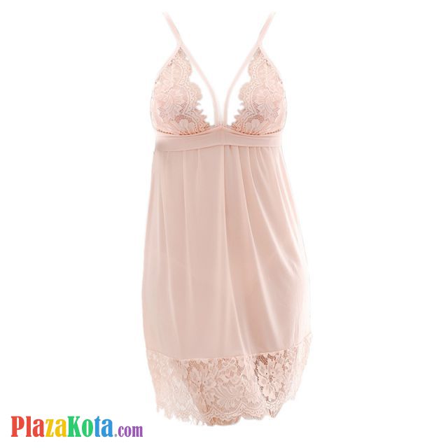 L1200 - Baju Tidur Dinas Malam Wanita Lingerie Babydoll Mini Dress Seksi Krem Transparan Tali Pita Ikat Belakang - Photo 1