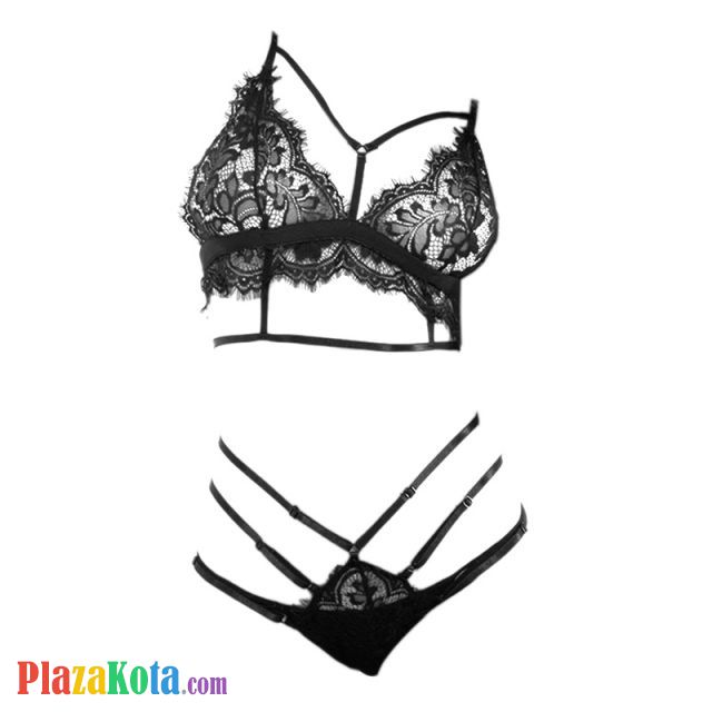 B328 - Pakaian Dalam Wanita Bra Set Bralette Seksi Hitam Transparan - Photo 1