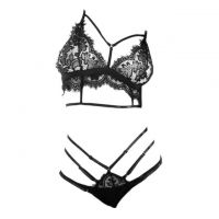 B328 - Pakaian Dalam Wanita Bra Set Bralette Seksi Hitam Transparan