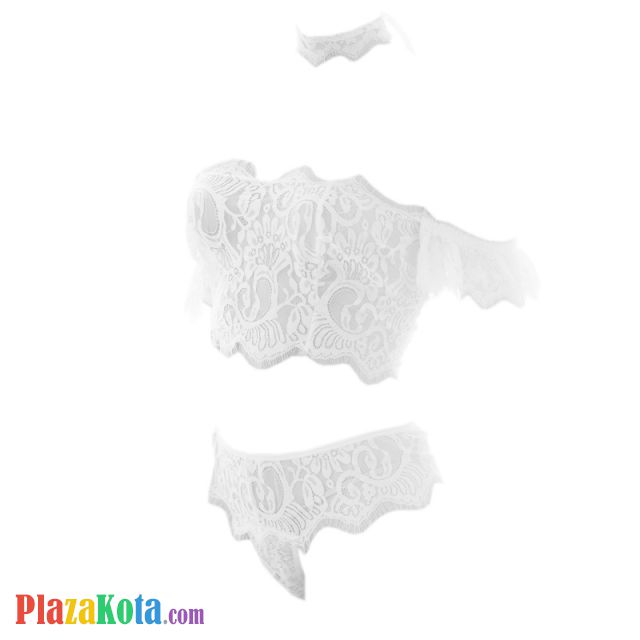 B329 - Pakaian Dalam Wanita Bra Set Bralette Seksi Kemben Lengan Pendek Putih Transparan Kalung Choker Kain - Photo 1