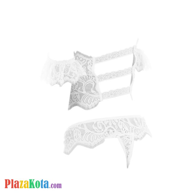 B329 - Pakaian Dalam Wanita Bra Set Bralette Seksi Kemben Lengan Pendek Putih Transparan Kalung Choker Kain - Photo 2