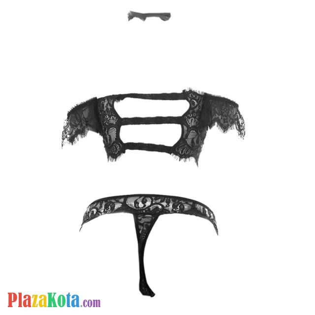 B330 - Pakaian Dalam Wanita Bra Set Bralette Seksi Kemben Lengan Pendek Hitam Transparan Kalung Choker Kain - Photo 2