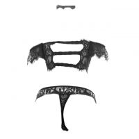 B330 - Pakaian Dalam Wanita Bra Set Bralette Seksi Kemben Lengan Pendek Hitam Transparan Kalung Choker Kain - 2