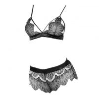 B331 - Pakaian Dalam Wanita Bra Set Bralette Seksi Hitam Transparan Lingkar Karet