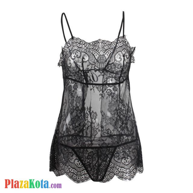 L1210 - Baju Tidur Dinas Malam Wanita Lingerie Babydoll Mini Dress Seksi Hitam Transparan Ikat Belakang - Photo 1