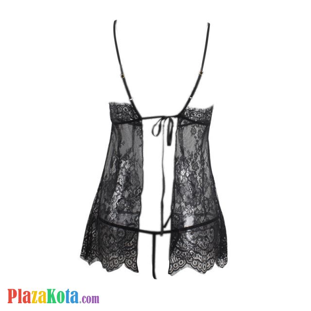 L1210 - Baju Tidur Dinas Malam Wanita Lingerie Babydoll Mini Dress Seksi Hitam Transparan Ikat Belakang - Photo 2
