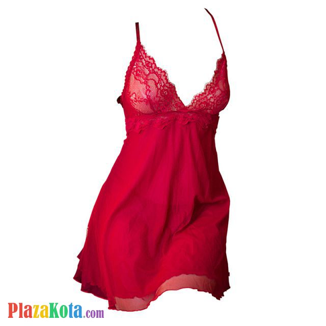 L1212 - Baju Tidur Dinas Malam Wanita Lingerie Mini Dress Gaun Pendek Seksi Tali Silang Merah Transparan - Photo 1