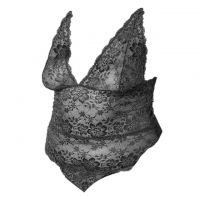 L1217 - Baju Tidur Dinas Malam Wanita Lingerie Jumbo Seksi Teddy Bodysuit Hitam Transparan Benang Emas