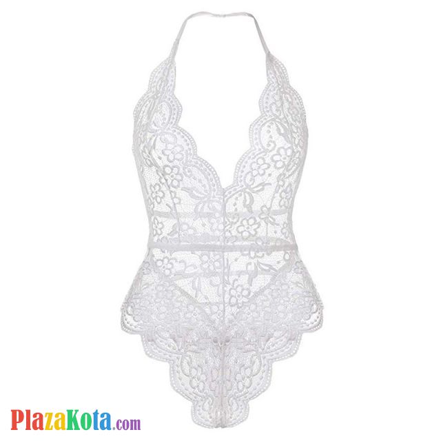 L1220 - Baju Tidur Dinas Malam Wanita Lingerie Teddy Bodysuit Seksi Halter Putih Transparan - Photo 1