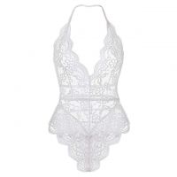 L1220 - Baju Tidur Dinas Malam Wanita Lingerie Teddy Bodysuit Seksi Halter Putih Transparan