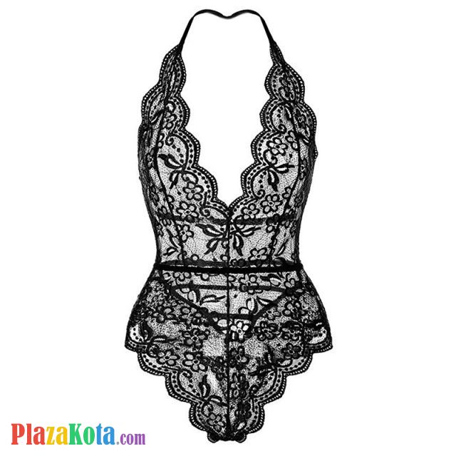 L1221 - Baju Tidur Dinas Malam Wanita Lingerie Teddy Bodysuit Seksi Halter Hitam Transparan - Photo 1