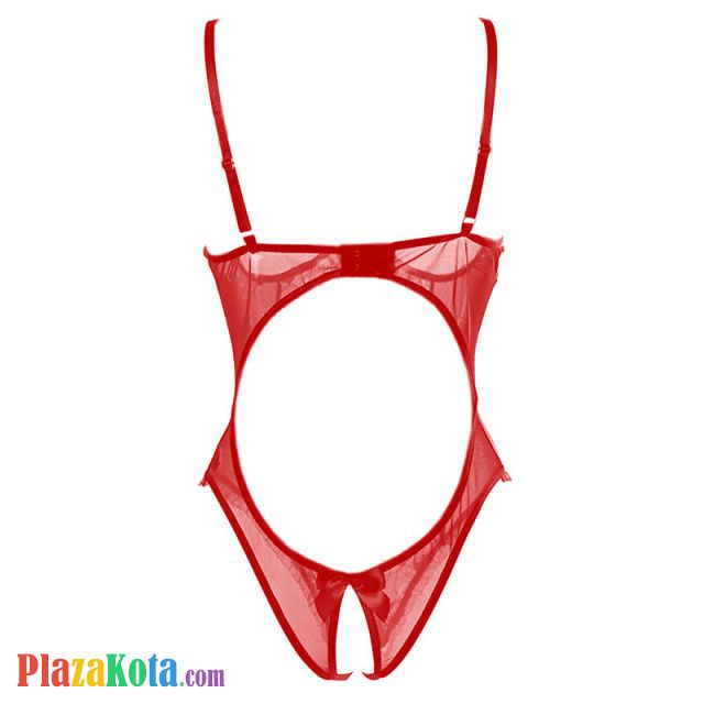 L1222 - Baju Tidur Dinas Malam Wanita Lingerie Teddy Bodysuit Seksi Merah Transparan Open Cup Crotchless - Photo 2