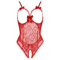 L1222 - Baju Tidur Dinas Malam Wanita Lingerie Teddy Bodysuit Seksi Merah Transparan Open Cup Crotchless