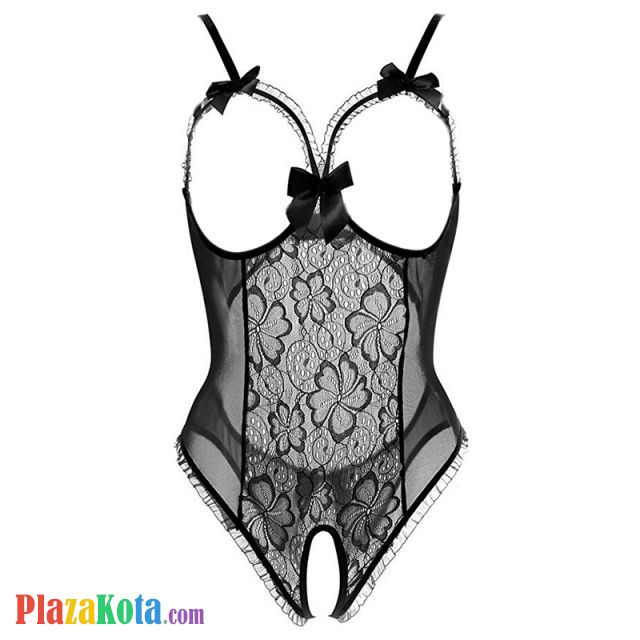 L1223 - Baju Tidur Dinas Malam Wanita Lingerie Teddy Bodysuit Seksi Hitam Transparan Open Cup Crotchless - Photo 1