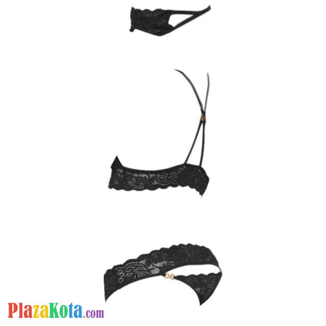 B335 - Pakaian Dalam Wanita Bra Set Bralette Seksi Hitam Transparan Topeng Wajah Gelang Wristband - Photo 2