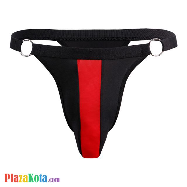 GP071 - Celana Dalam Pria G-String Seksi Hitam List Merah Transparan - Photo 1
