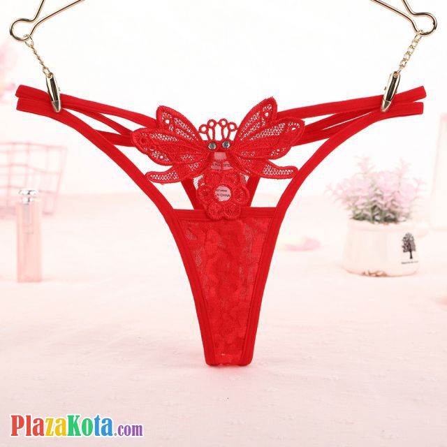 GS290 - Celana Dalam Wanita G-String Seksi Kupu-Kupu Bunga Merah Transparan Tali 2 - Photo 1